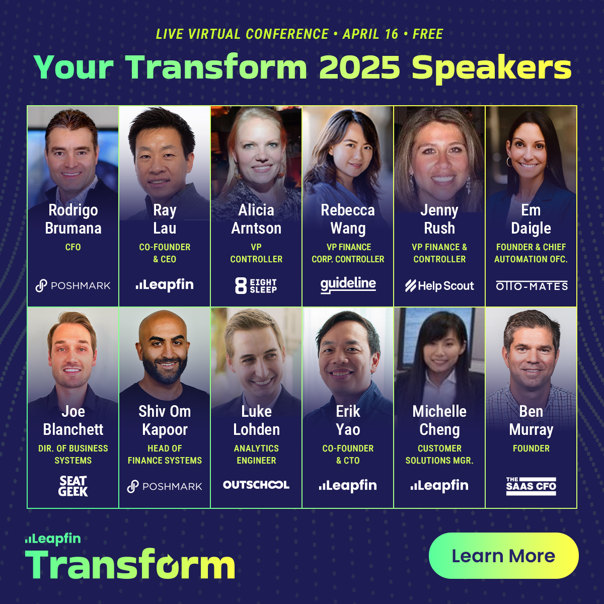 Leapfin Transform Conference Speakers - April 2025 - For Finance and Accounting Leaders - Controllers - VP Finance - CFO - Revenue Accounting